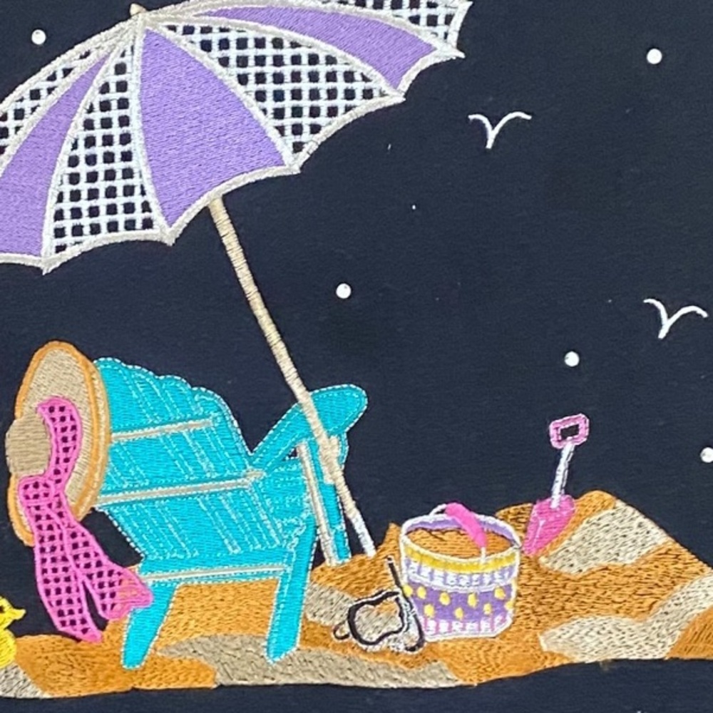 Quacker Factory Embroidered Beach Day Black Sweatshirt - Picture 3 of 6